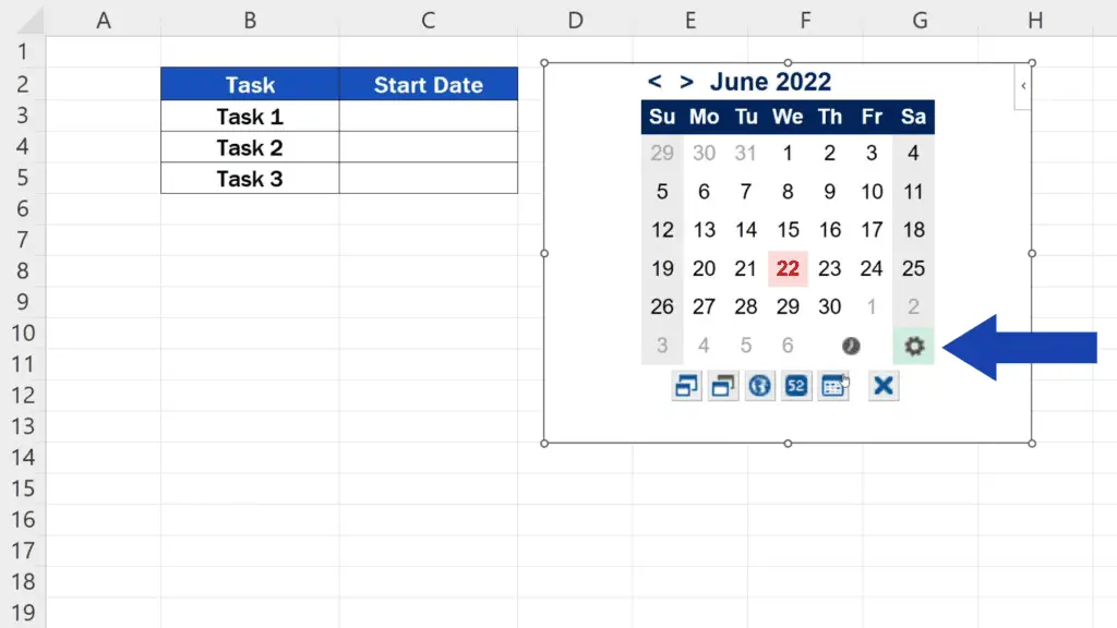 How to Insert a Calendar in Excel - More amendments can be made through settings