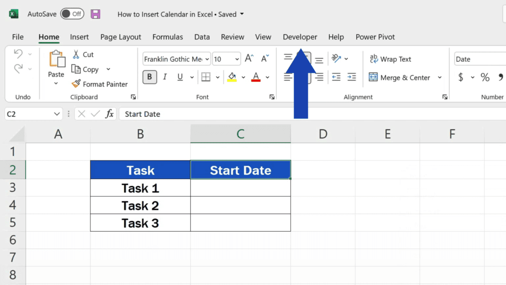 How to Insert a Calendar in Excel - You’ll see the Developer tab