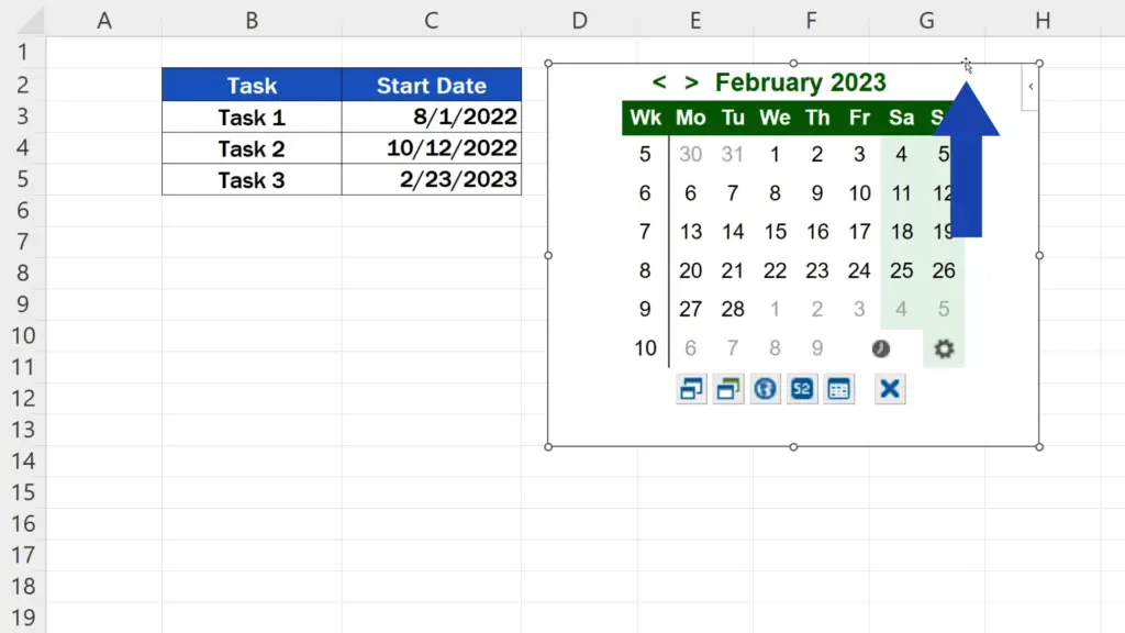 How to Insert a Calendar in Excel - click on any of the borders and press the Delete key