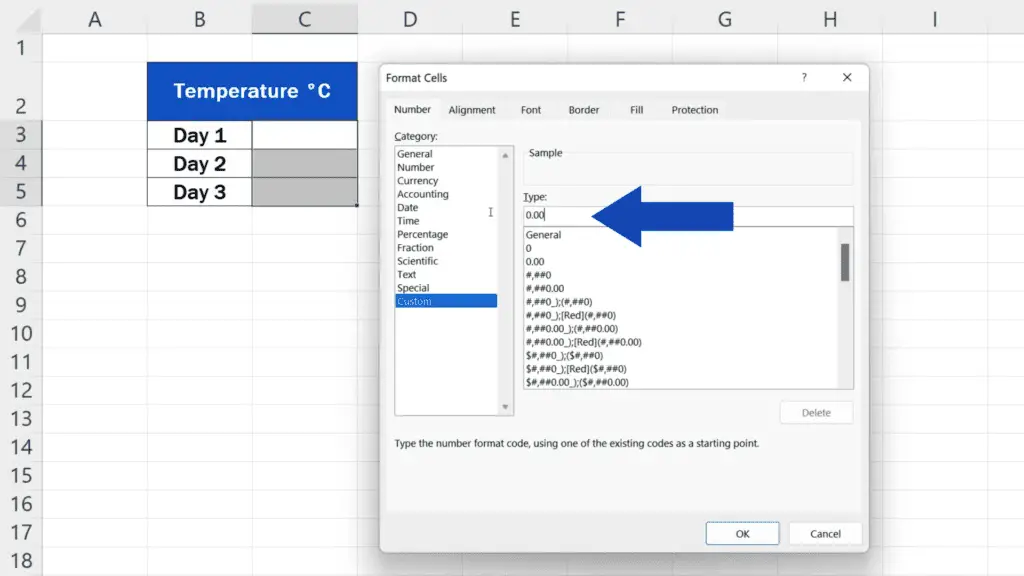 How to Insert the Degree Symbol in Excel - specify the number of decimals