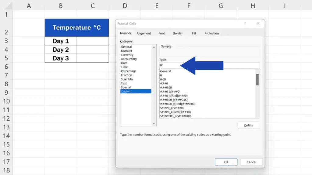 How to Insert the Degree Symbol in Excel - the degree symbol appears