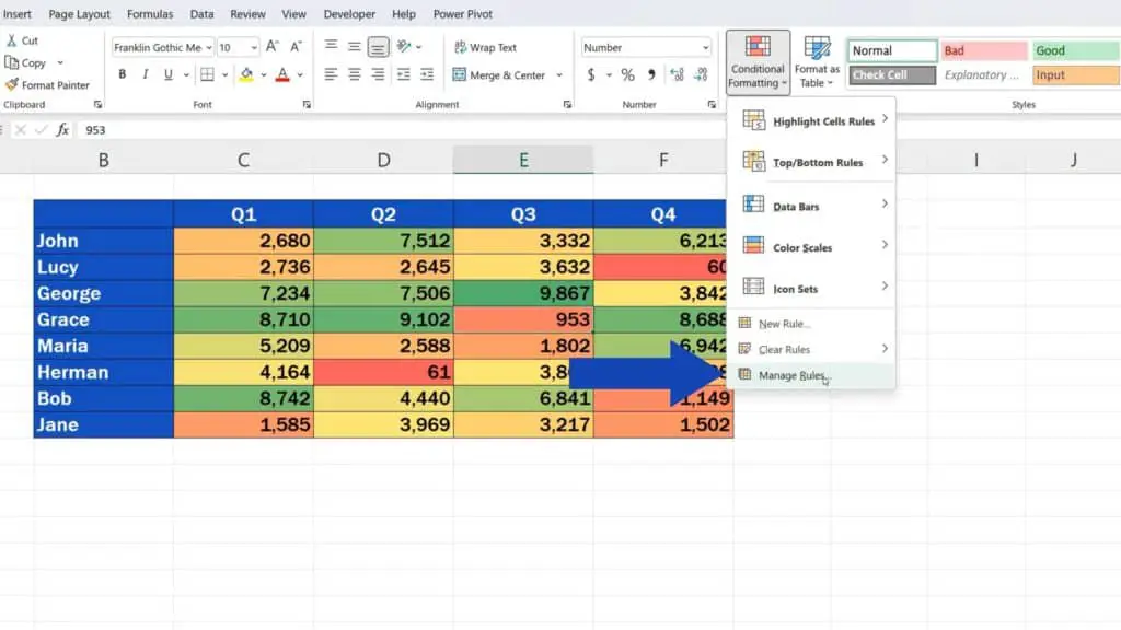 How to Create a Heat Map in Excel - select Manage Rules