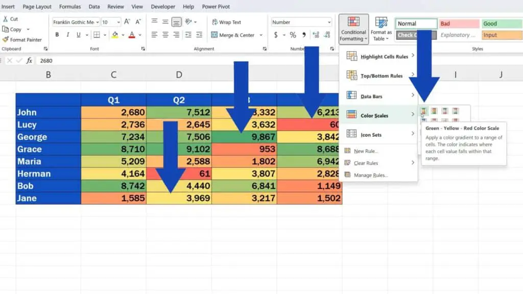 How to Create a Heat Map in Excel - the first design