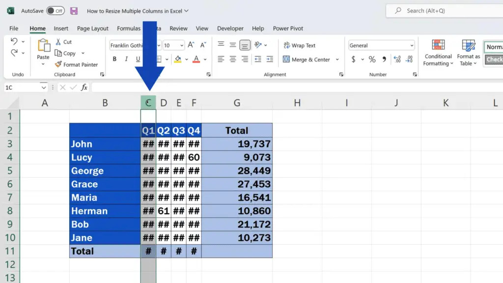 How to Resize Multiple Columns in Excel - select the columns the width of which you want to change