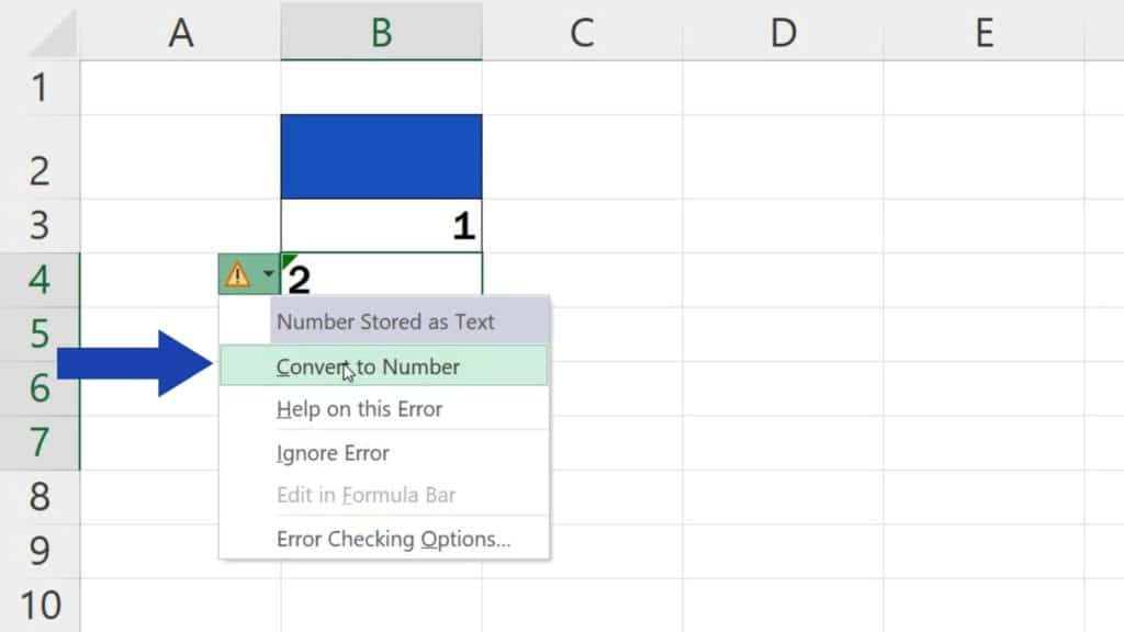 How to Convert Text to Number in Excel - Click on the symbol and choose ‘Convert to Number’