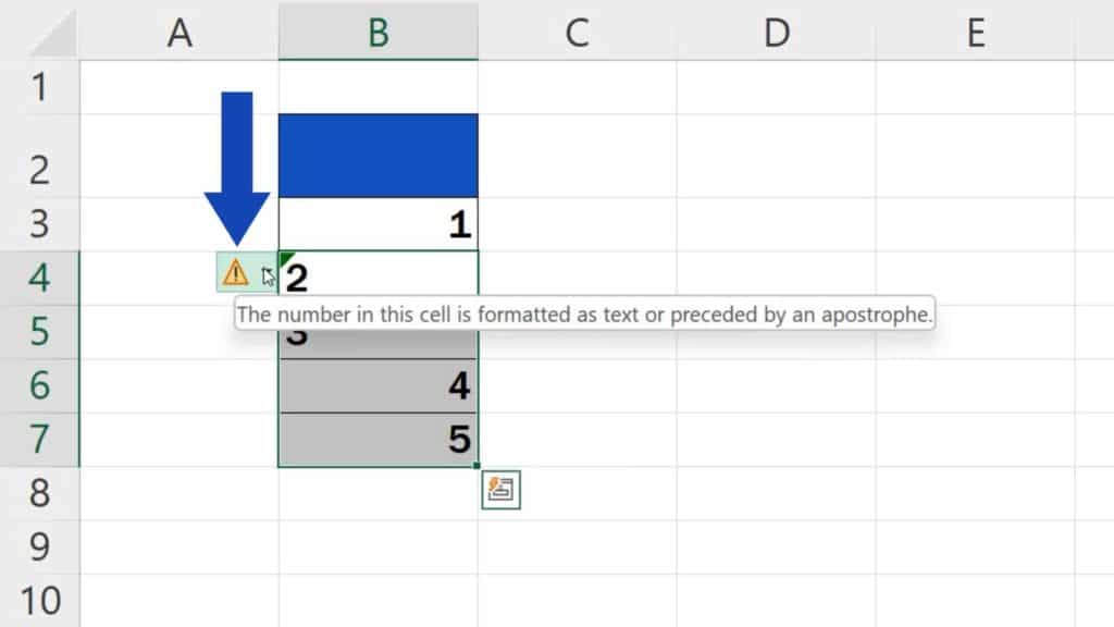 How to Convert Text to Number in Excel - Select the whole column and start with a cell containing the error alert
