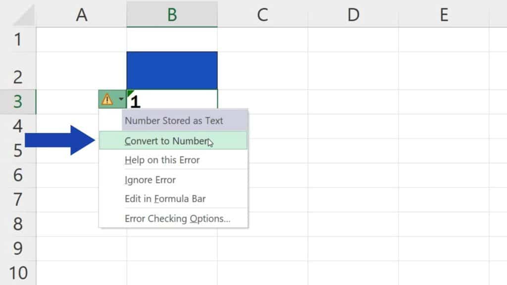 How to Convert Text to Number in Excel - choose ‘Convert to Number’