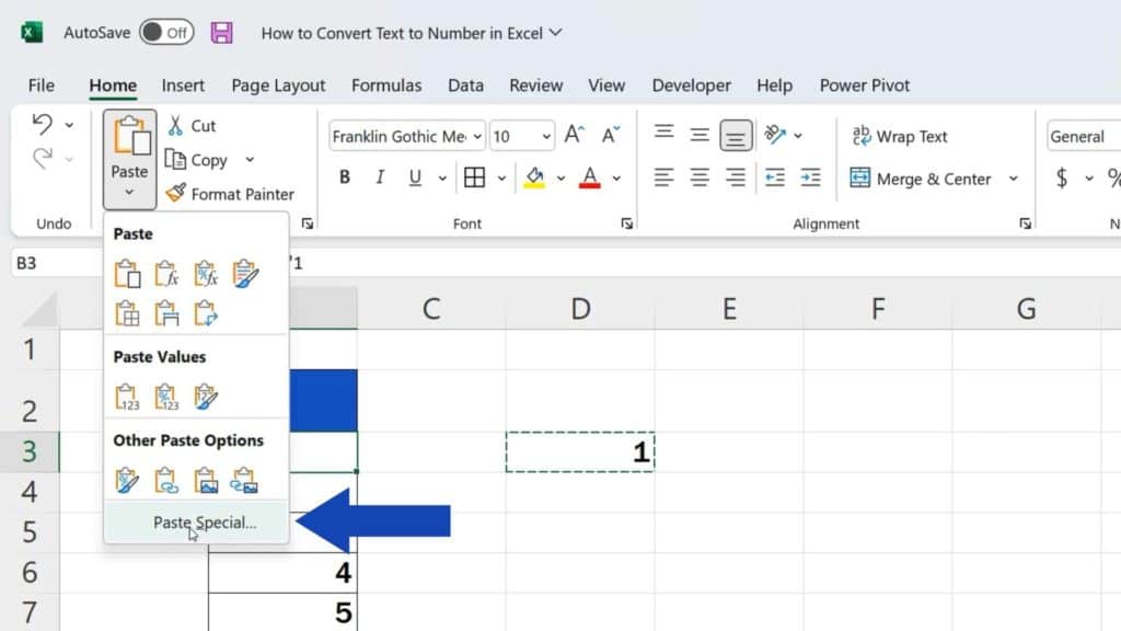 How to Convert Text to Number in Excel - choose  option ‘Paste Special’