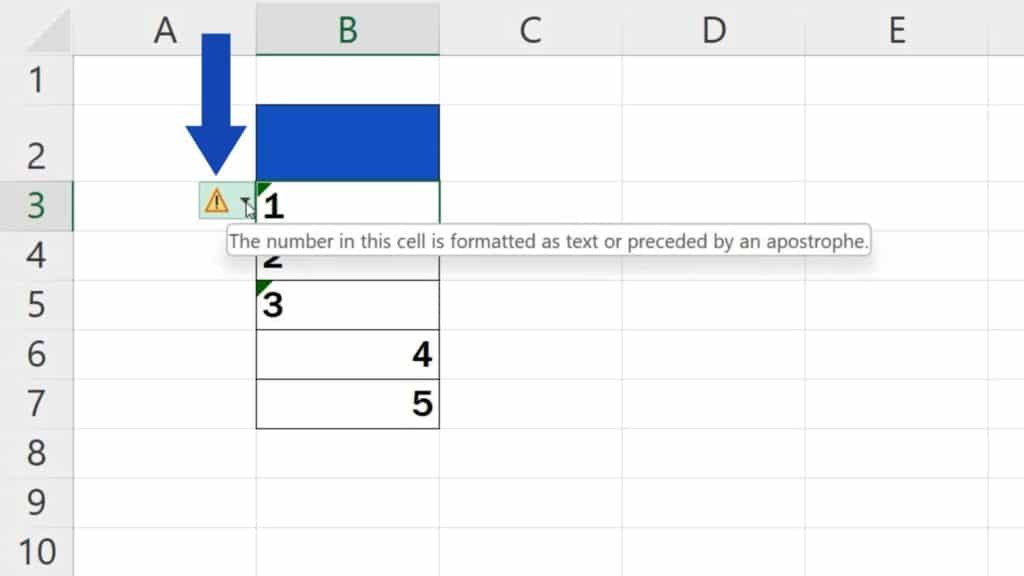 How to Convert Text to Number in Excel - click on the alert symbol