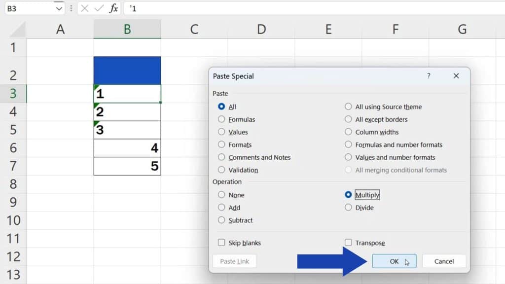 How to Convert Text to Number in Excel - confirm with OK