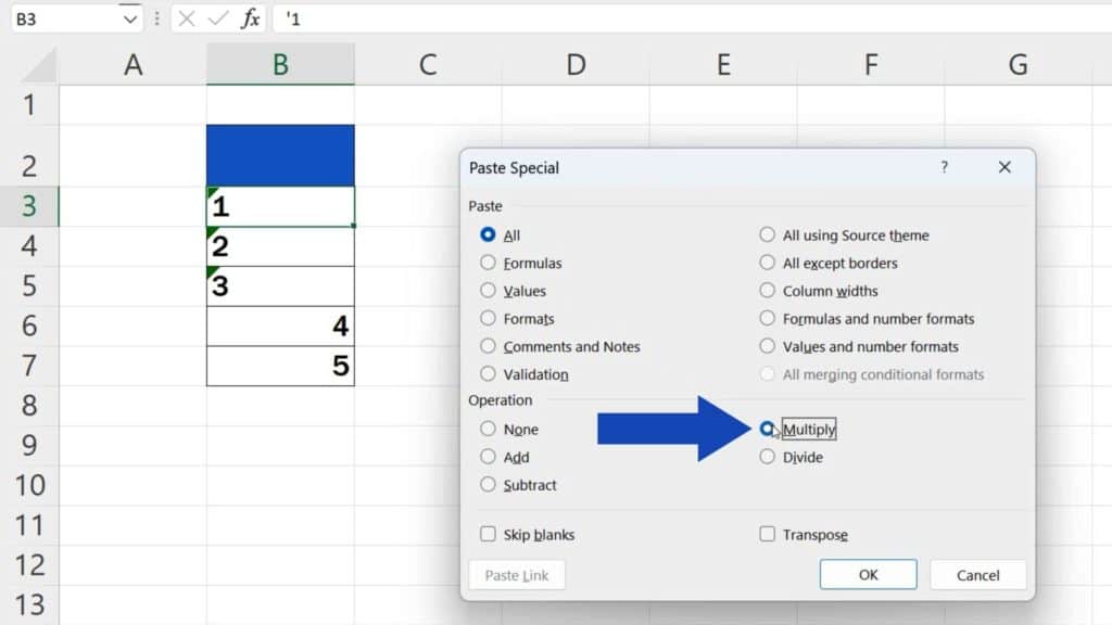 How to Convert Text to Number in Excel - select Multiply