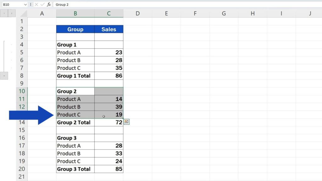 How to Group Rows in Excel - There’s no need to select the whole rows