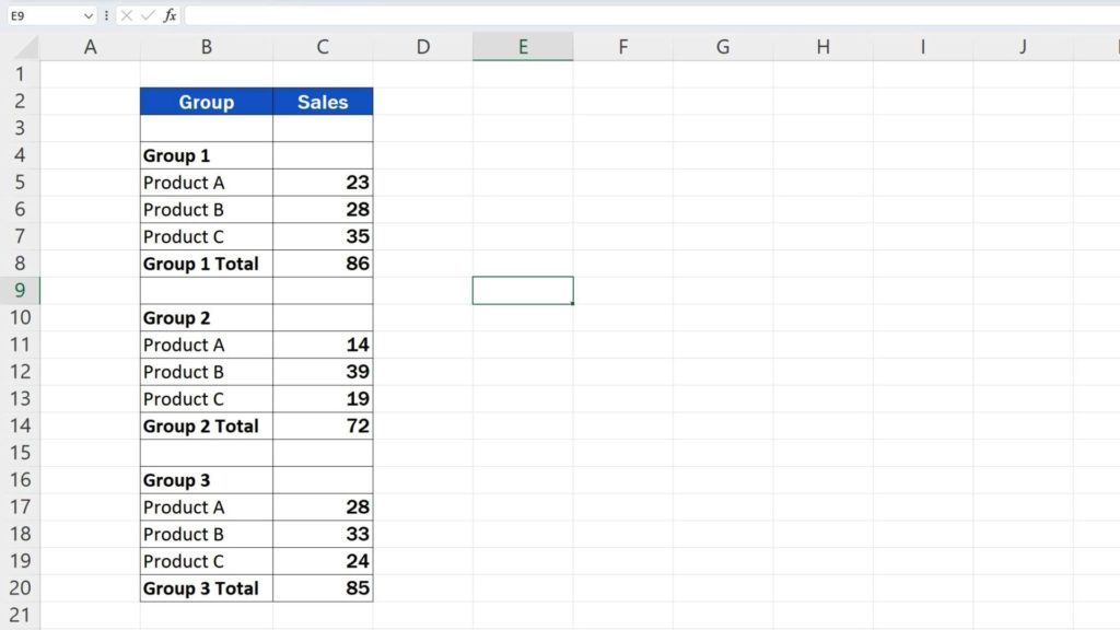 How to Group Rows in Excel - Ungrouped rows