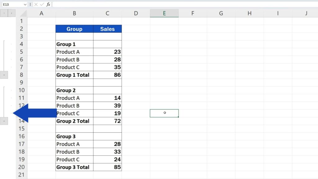How to Group Rows in Excel - second group