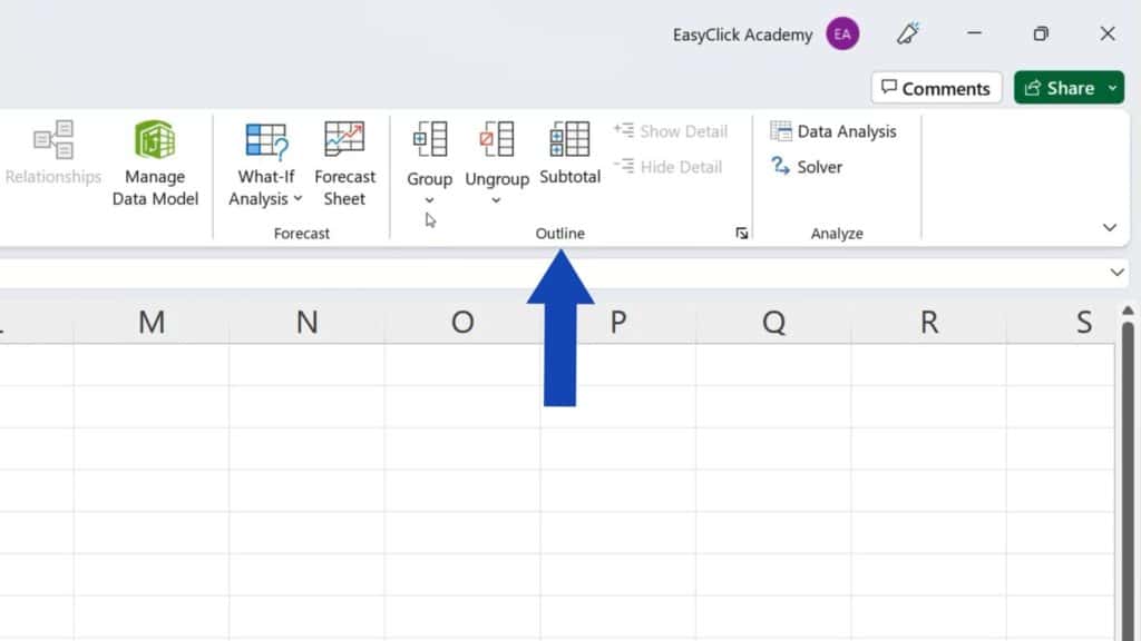 How to Group Rows in Excel - section Outline