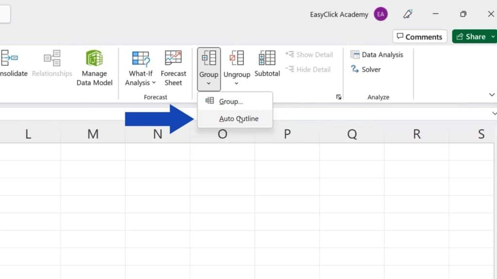 How to Group Rows in Excel - select Auto Outline