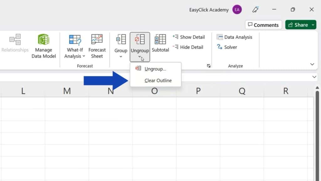 How to Group Rows in Excel - select Clear Outline