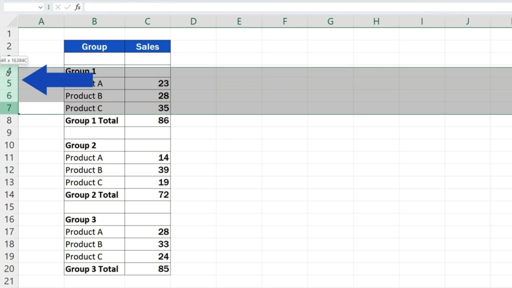 How to Group Rows in Excel - select the rows we want to group