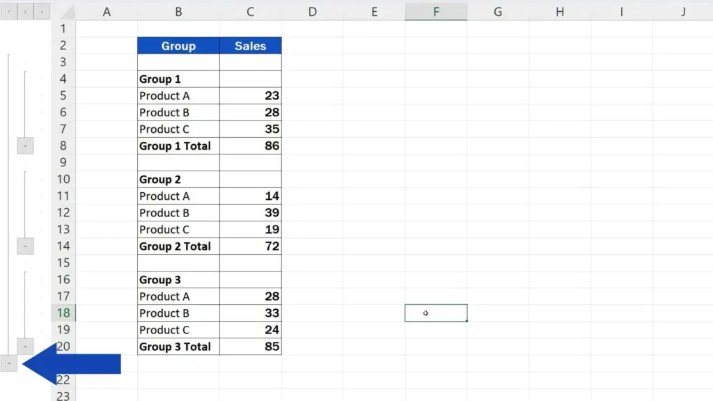 How to Group Rows in Excel - third group