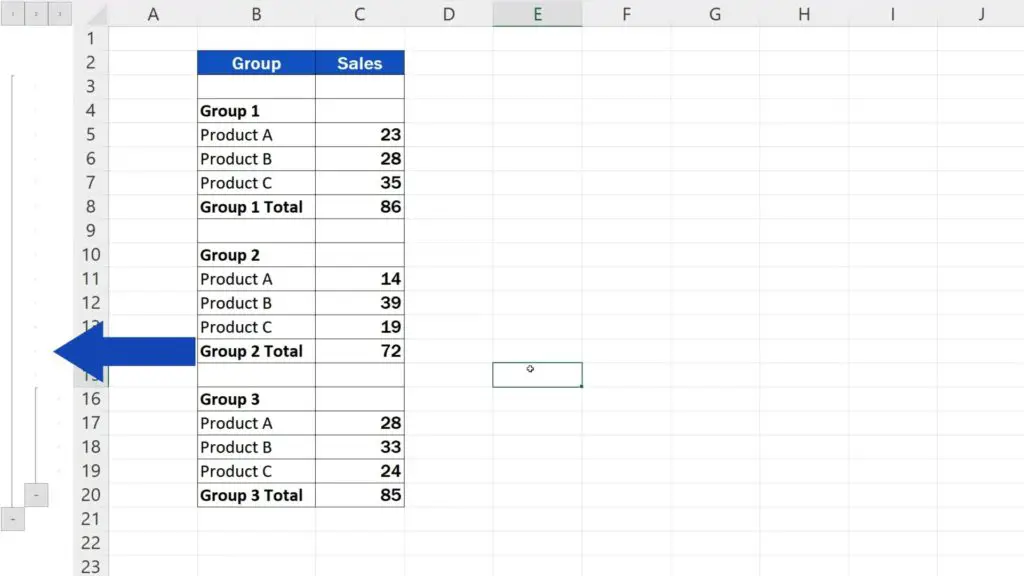 How to Group Rows in Excel - ungrouped rows 10 to 14