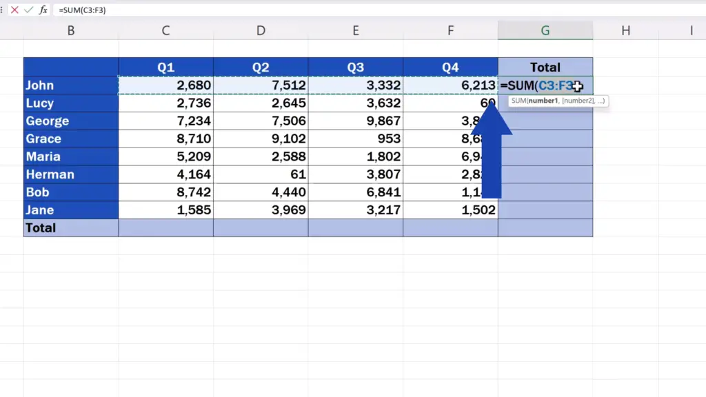 Shortcut Key for Sum in Excel - the cells that are supposed to be added are highlighted
