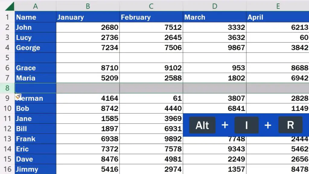 Shortcut Key to Insert Rows in Excel - A new row’s been inserted