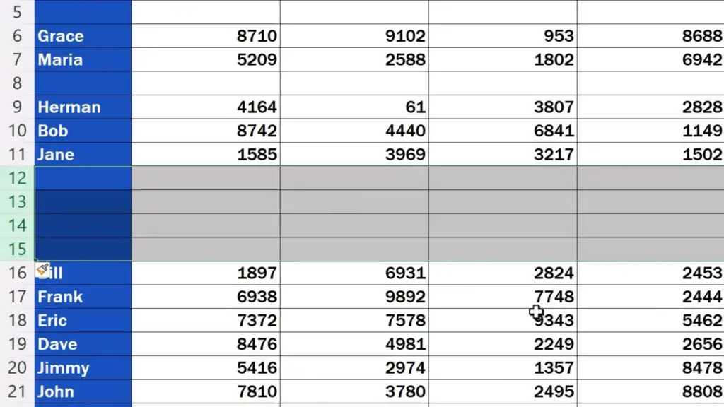 Shortcut Key to Insert Rows in Excel -  Four new rows are there