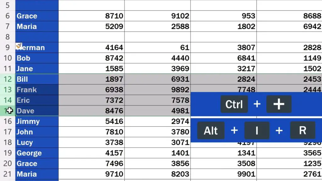 Shortcut Key to Insert Rows in Excel -  insert four rows now, so we’ll select four rows and use one of the two shortcut keys