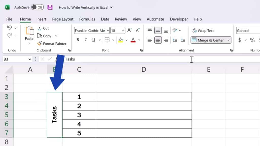 How to Write Vertically in Excel - ‘Rotate Text Up’