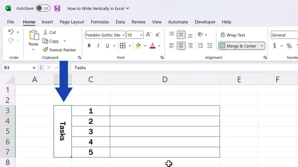 How to Write Vertically in Excel - Rotate Text Down