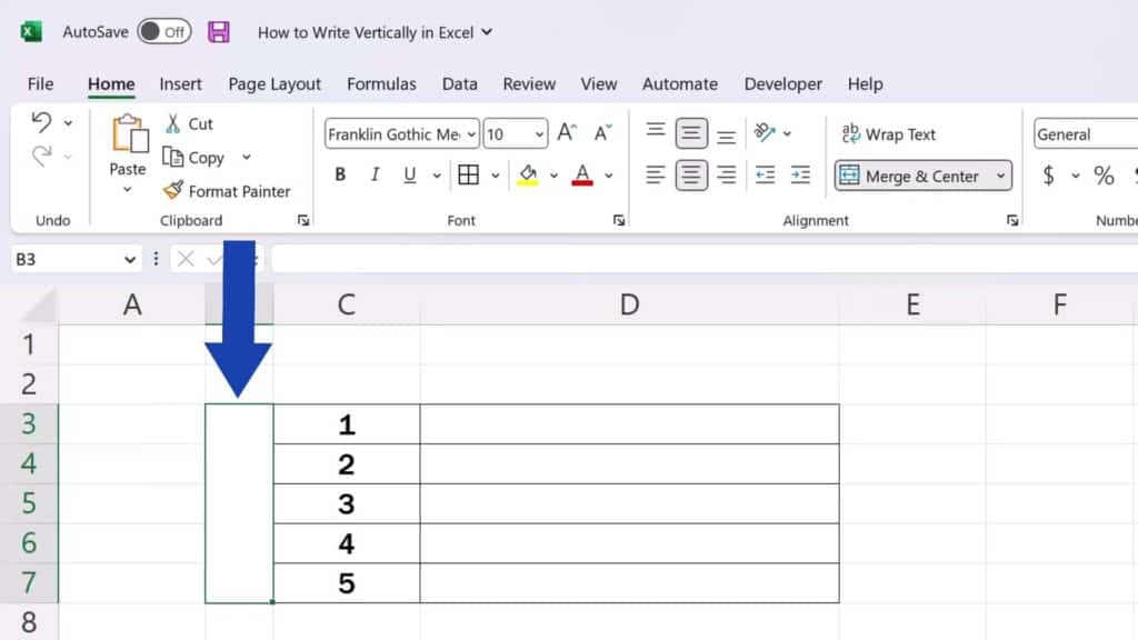 How to Write Vertically in Excel - merged cells