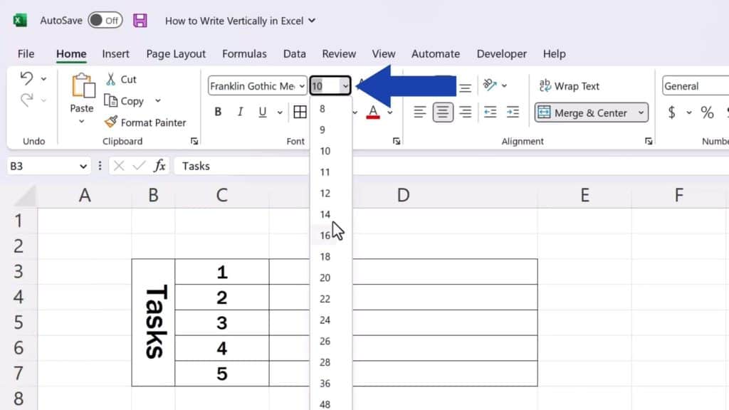 How to Write Vertically in Excel - you can also change its size