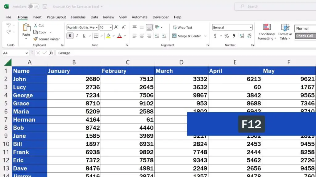 Shortcut Key for Save As in Excel - Use hotkey F12