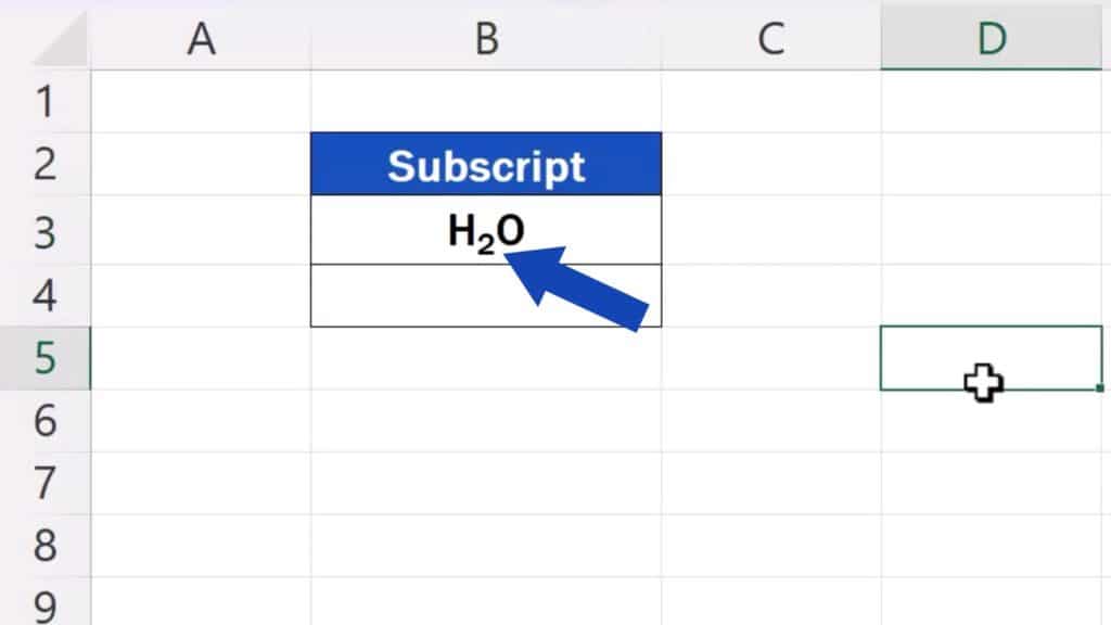 How to Add Subscript in Excel - Subscript shows in the cell just as we wanted