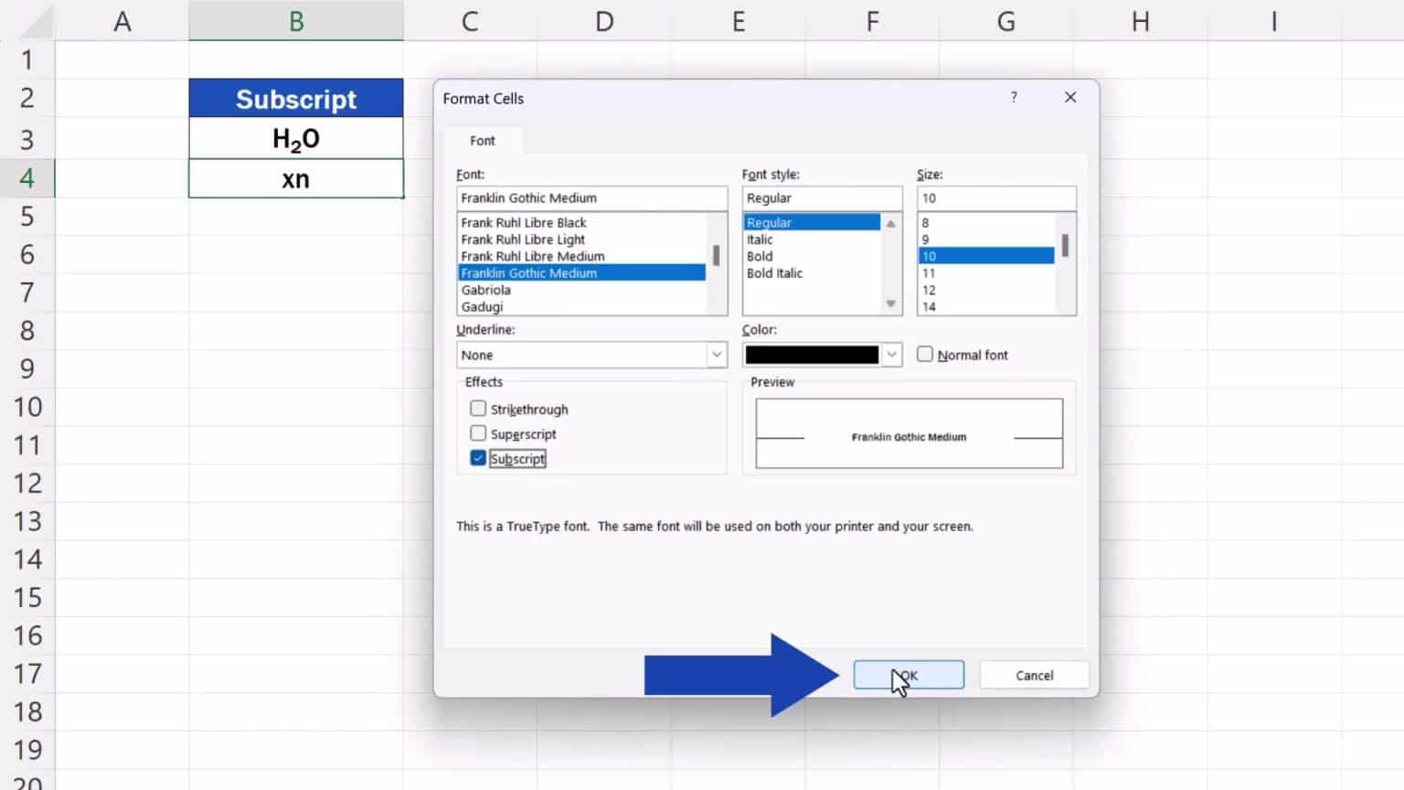 How to Add Subscript in Excel (the Simplest Way) - EasyClick ...