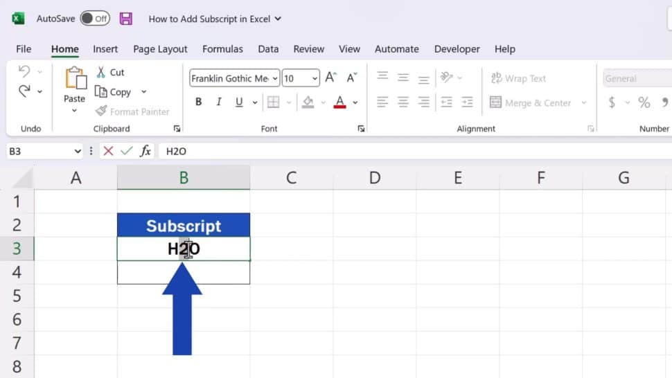 How to Add Subscript in Excel (the Simplest Way) - EasyClick ...