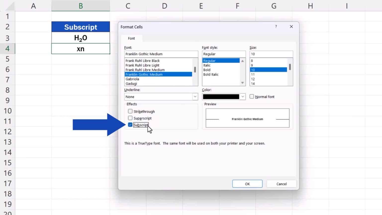 How to Add Subscript in Excel (the Simplest Way) - EasyClick ...