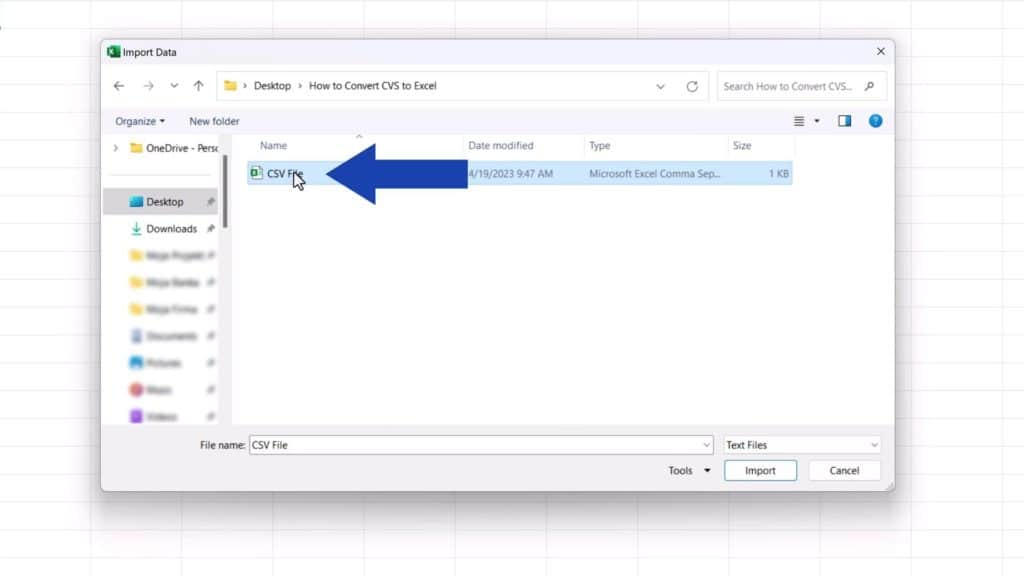 How to Convert CSV to Excel - browse for the CSV file