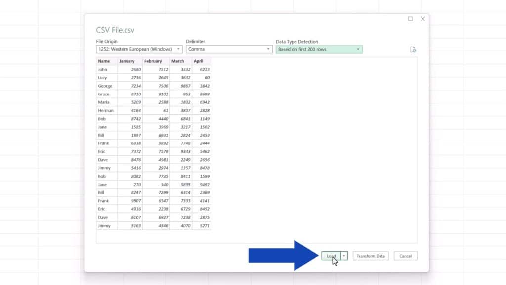 How to Convert CSV to Excel - press ‘Load’