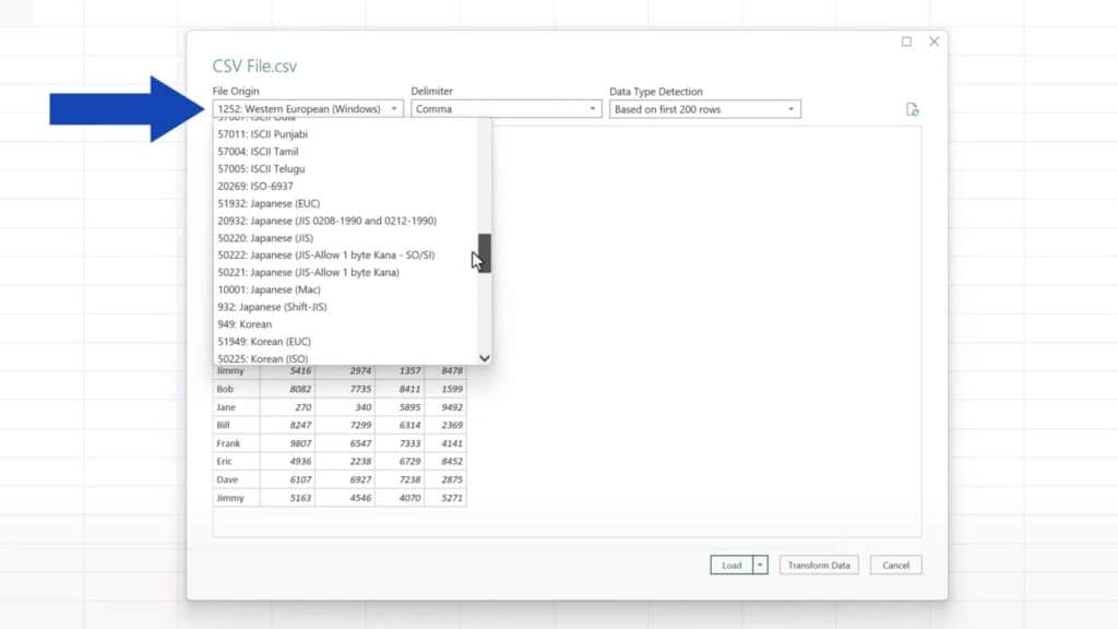 How to Convert CSV to Excel - various options under ‘File Origin’