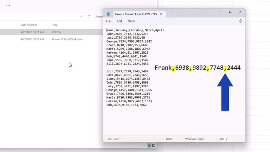 How to Convert Excel to CSV - CSV file stores data in rows and the values in each row are separated with a separator