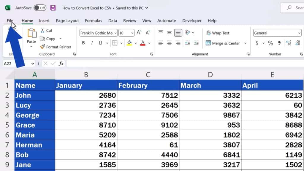 How to Convert Excel to CSV - click on ‘File’ and select ‘Save As’