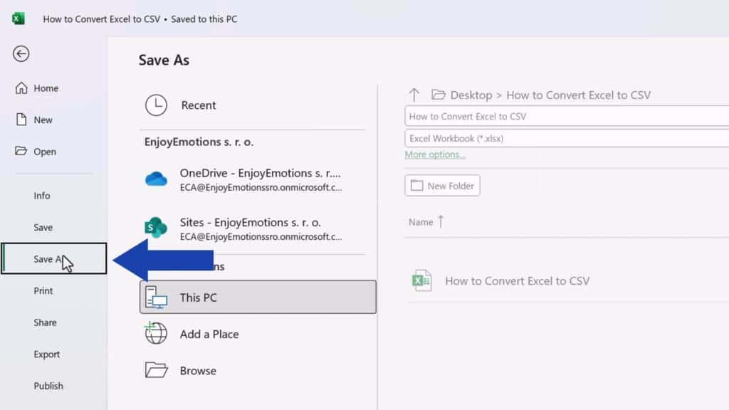 How to Convert Excel to CSV -  select ‘Save As’