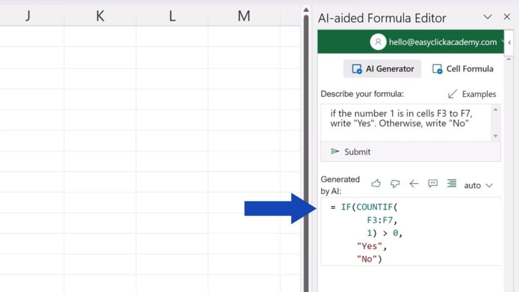 How to Create Excel Formulas with AI -  AI has immediately generated the right formula