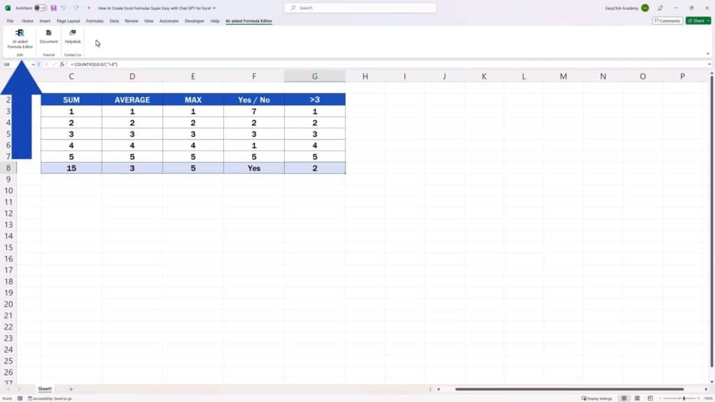 How to Create Excel Formulas with AI - click on this button under the tab ‘AI-aided Formula Editor’