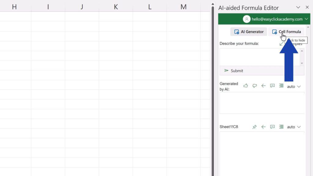 How to Create Excel Formulas with AI - hide the ‘Cell Formula’ bit by clicking on it