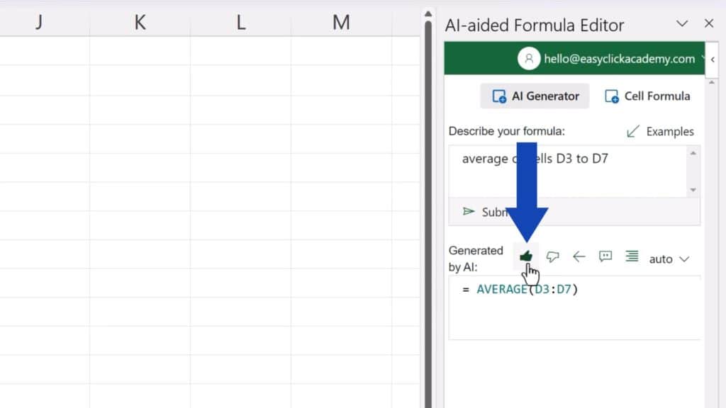 How to Create Excel Formulas with AI - press like or dislike button