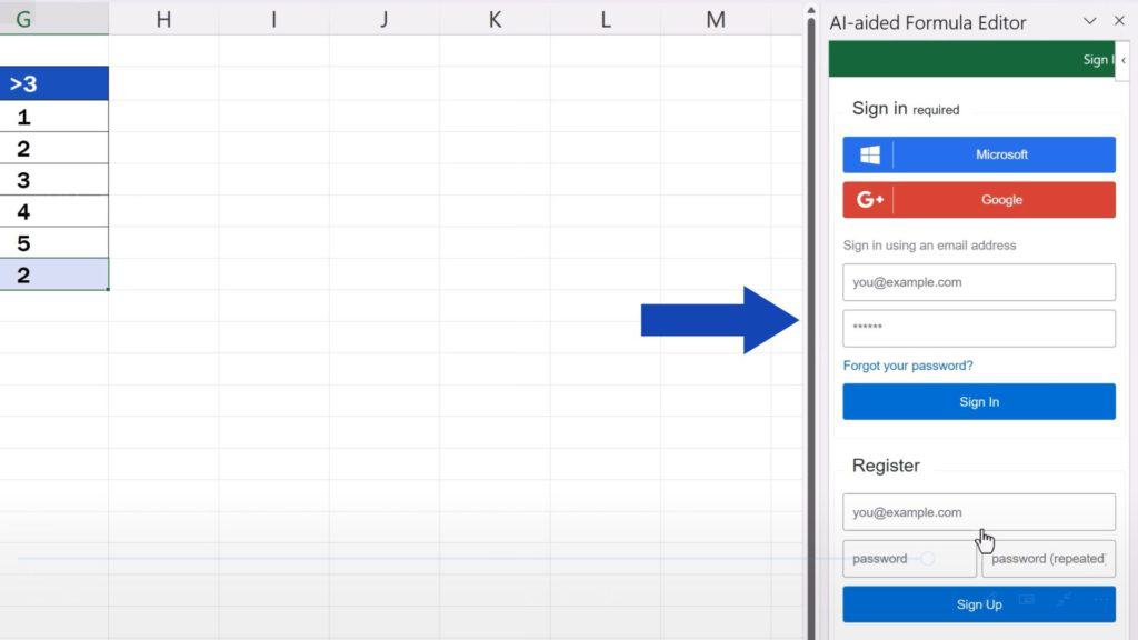 How to Create Excel Formulas with AI - tool pane