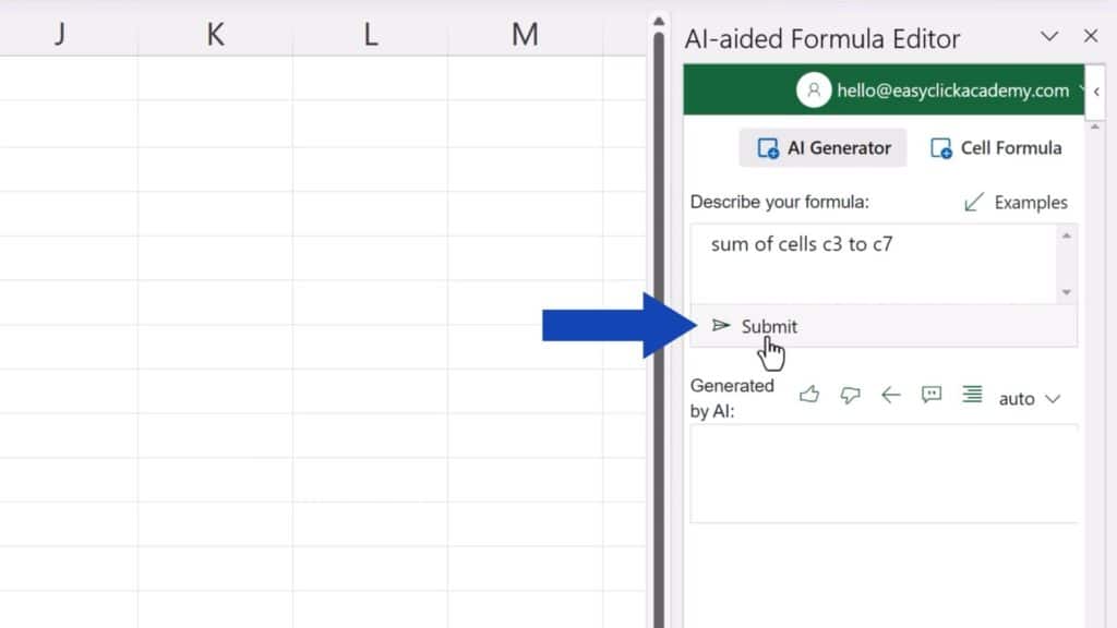 How to Create Excel Formulas with AI -  type ‘sum of cells C3 to C7’
