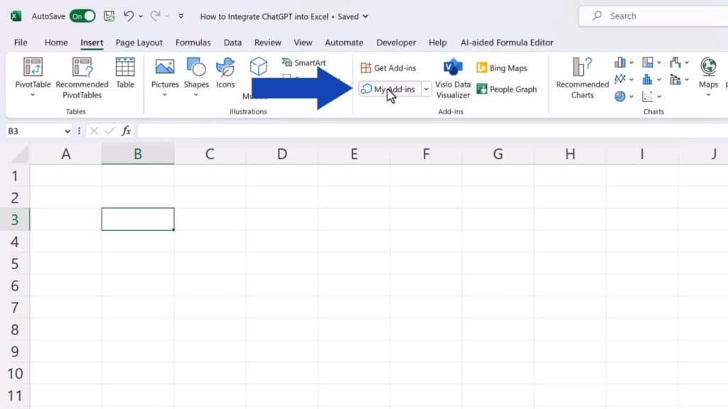 How to Integrate ChatGPT into Excel - ‘My Add-ins’ 